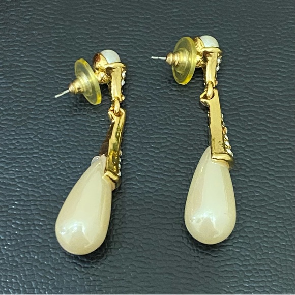 Vintage Unsigned Faux Pearl Teardrop Rhinestones Earrings 12.1g - Picture 11 of 11